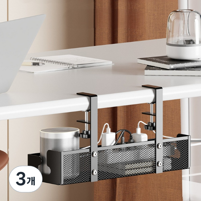 마코제이 무타공 책상 멀티탭 거치대 선반, 3개, 블랙