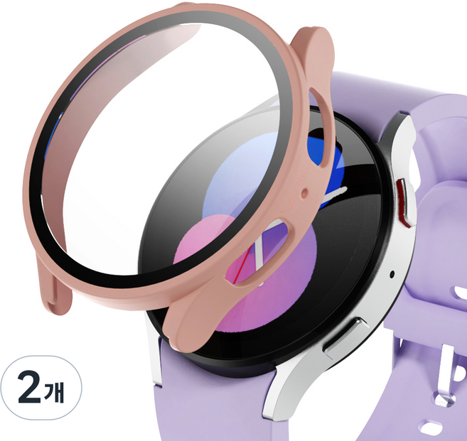 아이엠듀 스마트워치 강화유리 풀커버 케이스 하이브리드, 핑크 샌드, 2개