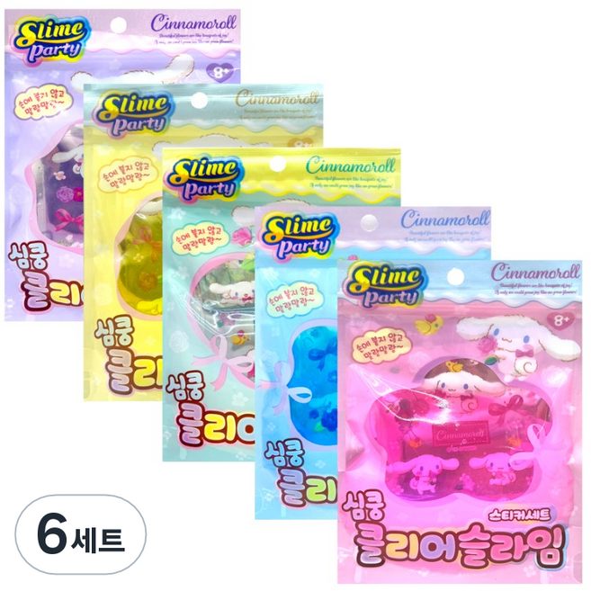산리오 심쿵 클리어 시나모롤 슬라임 스티커 세트, 랜덤발송, 6세트