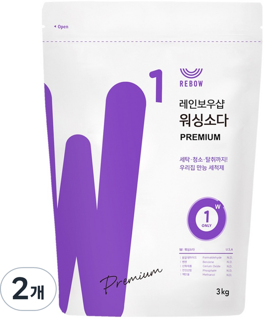 레인보우샵 워싱소다 프리미엄 세탁세제 리필, 3kg, 2개