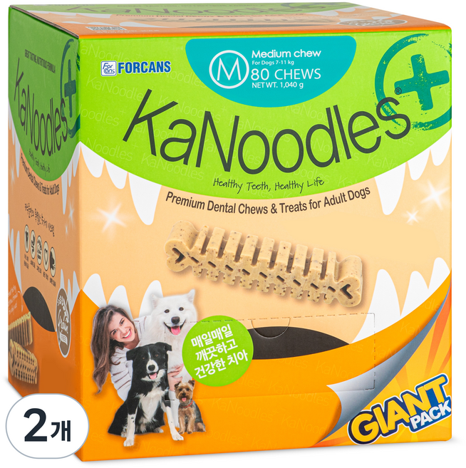 포켄스 강아지 카누들 플러스 필로팩 대용량 덴탈껌 M 80p, 구강청결, 1.04kg, 2개