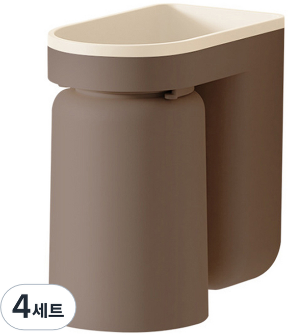 ETUDIER 무타공 벽걸이 칫솔꽂이 양치컵, 브라운, 4세트