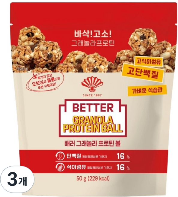 동화약품 배러 그래놀라 프로틴볼, 3개, 50g
