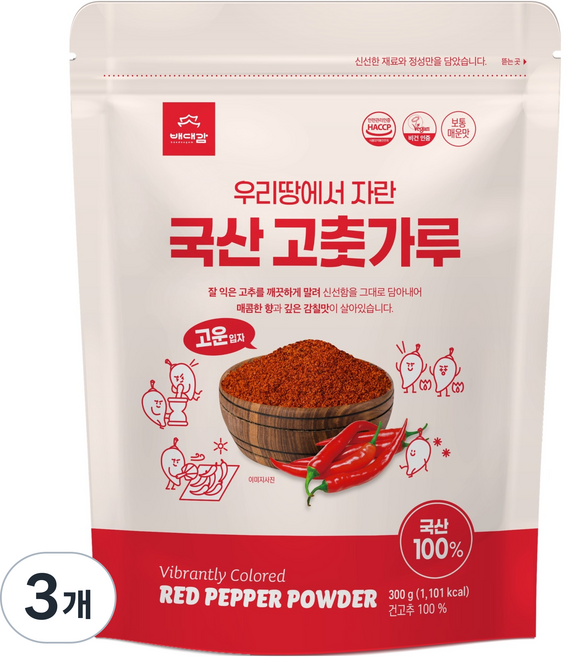 배대감 국산 고춧가루 고운입자, 300g, 3개