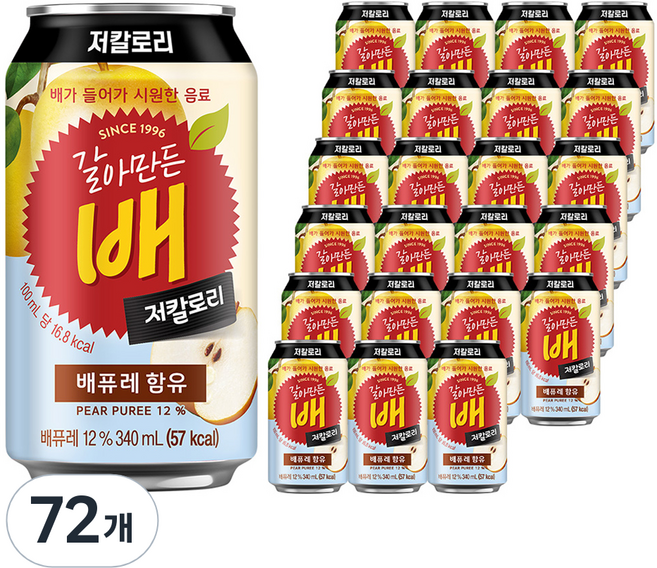 갈아만든배 저칼로리 배주스, 340ml, 72개