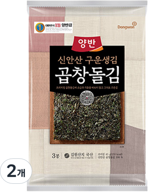 양반 구운생김 곱창돌김 5매 x 3봉, 45g, 2개
