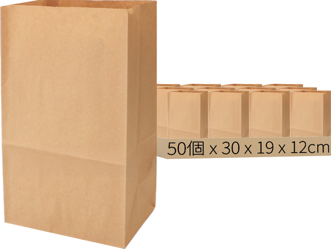 JJG 壯佳果 本牛皮紙 方形抱袋 #12B275 30 x 19 x 12cm 50個, 1組