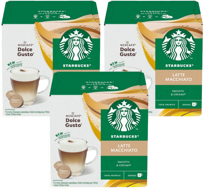STARBUCKS 星巴克 拿鐵咖啡膠囊 咖啡膠囊5.5g 6顆 + 牛奶膠囊16g 6顆, 3盒, 21.5g, 6份