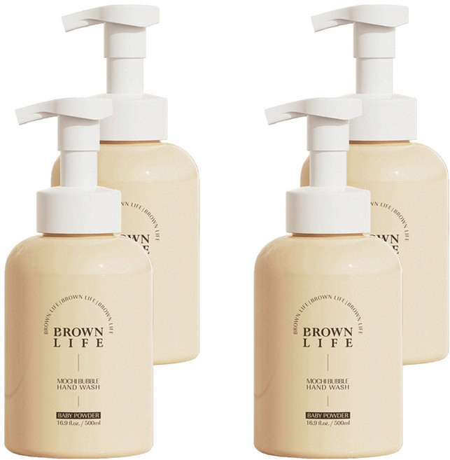 브라운 라이프 아기 핸드워시 대용량 거품형 저자극 손세정제 베이비파우더향, 500ml, 4개