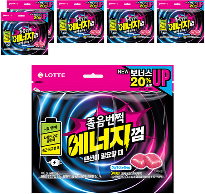 롯데웰푸드 졸음번쩍 에너지껌, 105g, 6개