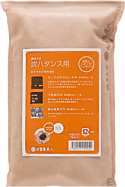 出雲屋炭八 櫥櫃專用寬版調濕木炭 中袋 象牙米 日本, 100g, 1L, 1個
