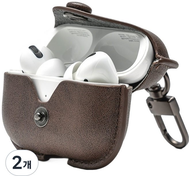 누아트 버튼 가죽케이스, 에어팟 프로 3, 다크 브라운, 2개