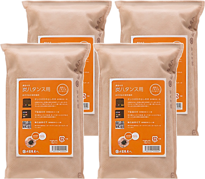 出雲屋炭八 櫥櫃專用寬版調濕木炭 中袋 象牙米 日本, 100g, 1L, 4個