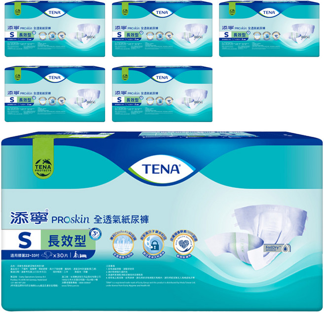 TENA 添寧 PROskin 全透氣紙尿褲 長效型, S, 30片, 6包