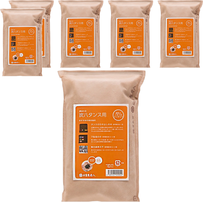 出雲屋炭八 櫥櫃專用寬版調濕木炭 中袋 象牙米 日本, 100g, 1L, 6個