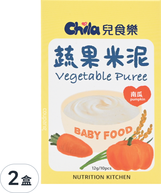 Chila 兒食樂 蔬果米泥 4個月以上, 南瓜, 120g, 2盒