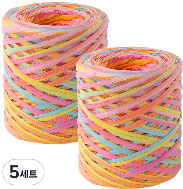 코히모 종이 라피아실 가방 뜨개실 포장실 240g 400m 5W0562 2p, 5세트, 파스텔