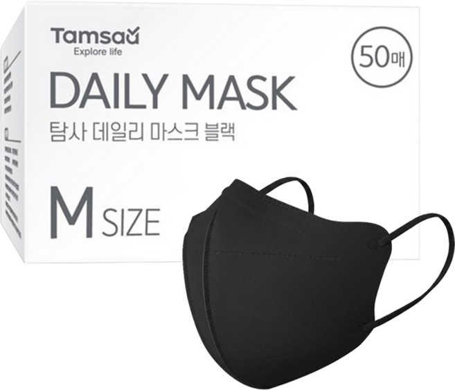 TAMSAA 日常鳥嘴型立體口罩 韓國製 M, 黑色, 50片, 1盒