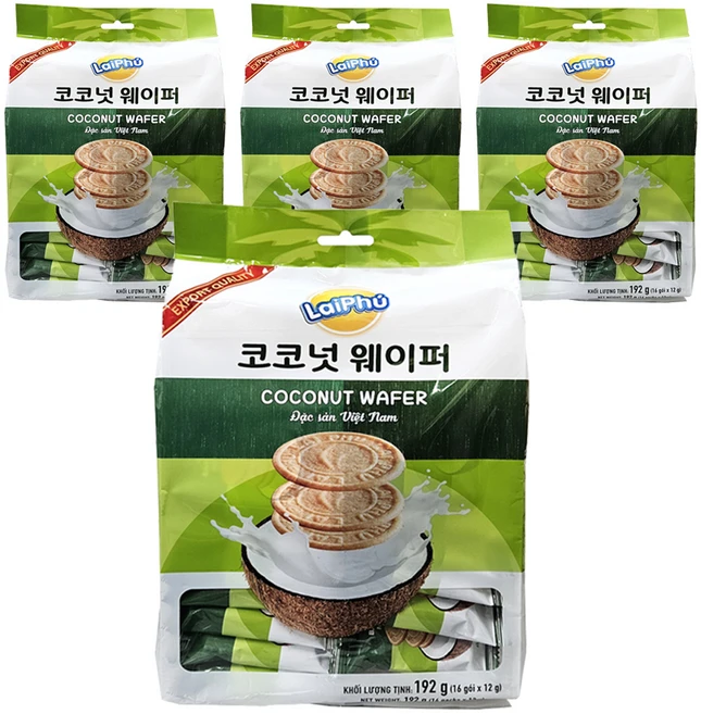 LaiPhu 코코넛 웨이퍼, 192g, 4개 - 쿠팡