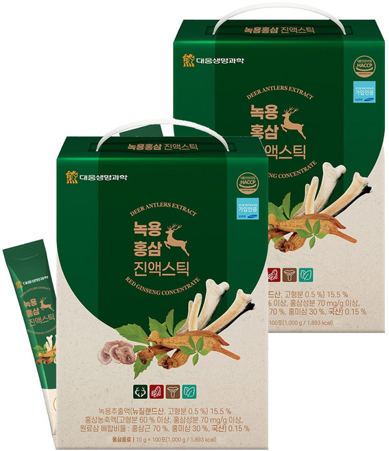 대웅생명과학 녹용홍삼 진액스틱 100p, 1kg, 2개
