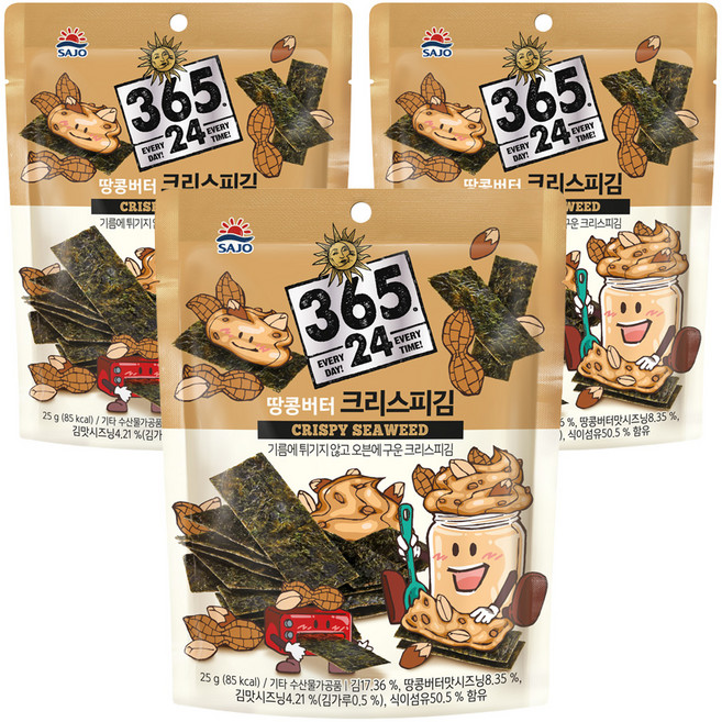 삼육오점이사 크리스피김 땅콩버터, 25g, 3개