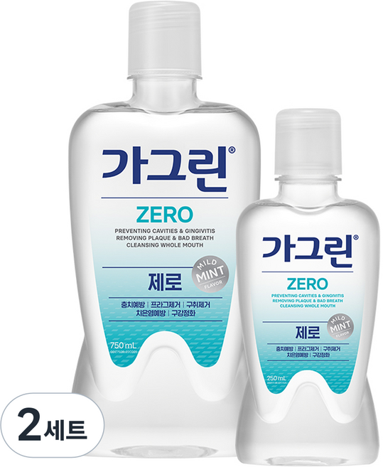 가그린 제로 구강청결제 750ml + 250ml, 2세트