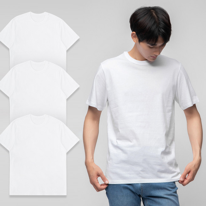 베이스알파에센셜 남녀공용 30수 순면 무지 라운드 반팔티 3팩 (레이어드/기본티/홈웨어)