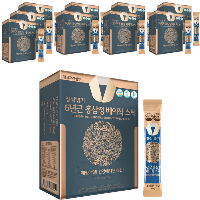 개성고려삼인 진삼명가 6년근 홍삼정 베이직 스틱, 300g, 10개