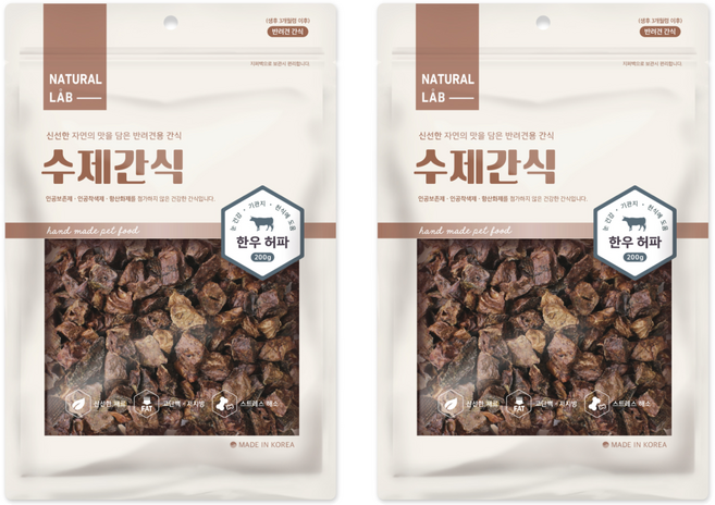 네츄럴랩 반려견 수제간식, 한우 허파, 200g, 2개