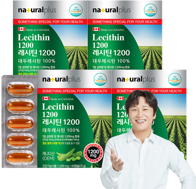 내츄럴플러스 대두 레시틴 1200, 60정, 4개