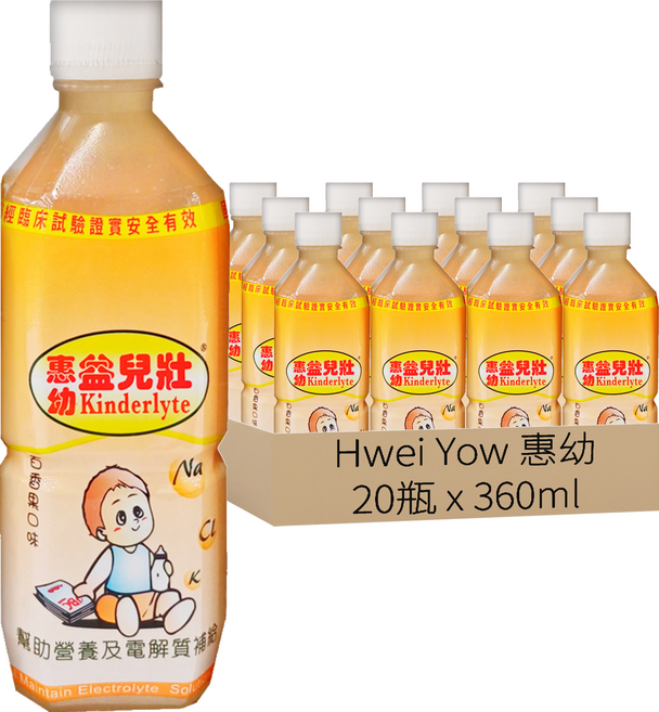 Hwei Yow 惠幼 Kinderlyte 益兒壯 電解質水 百香果口味 4瓶, 360ml, 20瓶