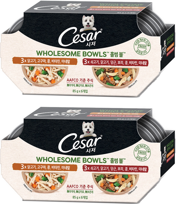 시저 1세 이상 강아지 홀썸볼 믹스팩 습식사료, 혼합맛, 510g, 2세트