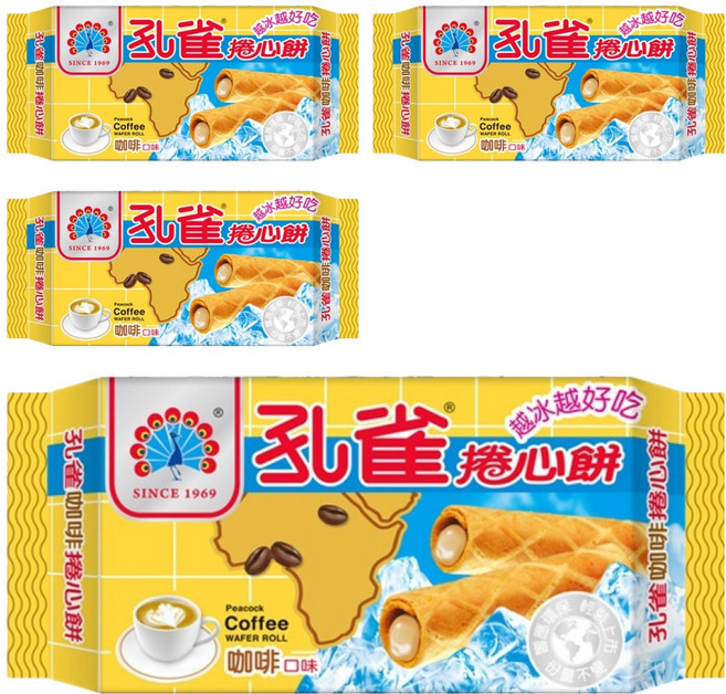 孔雀 捲心餅 咖啡口味, 63g, 4包