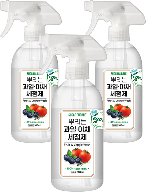 슈가버블 뿌리는 과일 야채 세정제, 500ml, 3개