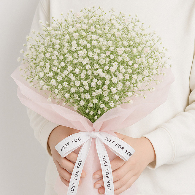 앙플랜트 조화 안개꽃 부쉬 성묘 꽃다발 2p, 화이트, 1세트