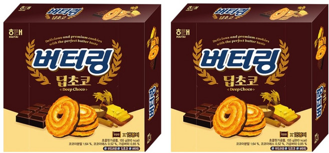 해태제과 버터링 딥초코, 155g, 2개