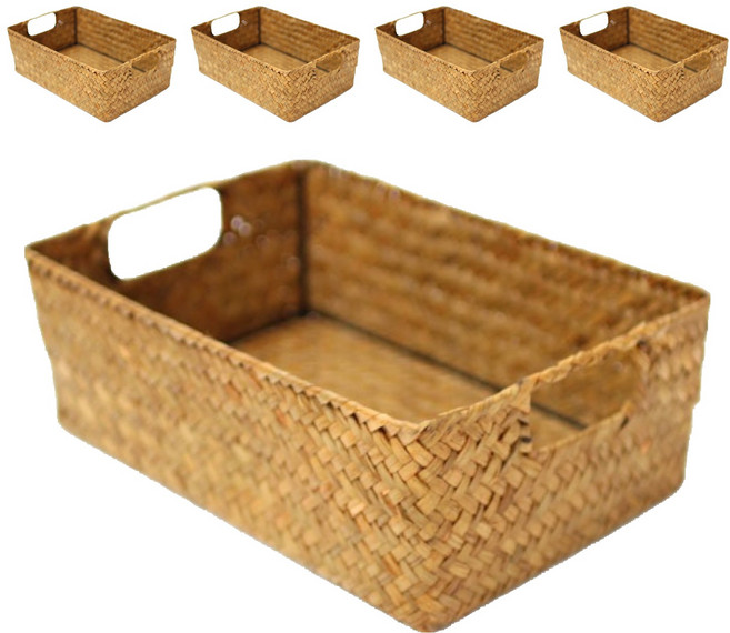 내일의공간 손잡이 사각 라탄바구니, 네츄럴, 5개