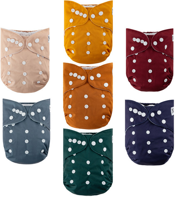 Nora's Nursery 成長型口袋式布尿布 Set 7 尺寸可調整 竹碳纖維 吸濕除臭 大地色系, 1組