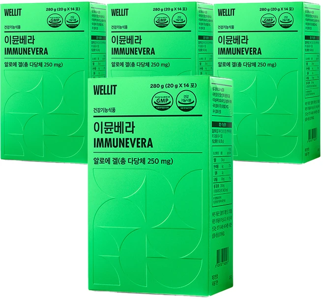 웰릿 이뮨베라 면역력 알로에 젤리 250mg, 280g, 4박스 - 쿠팡