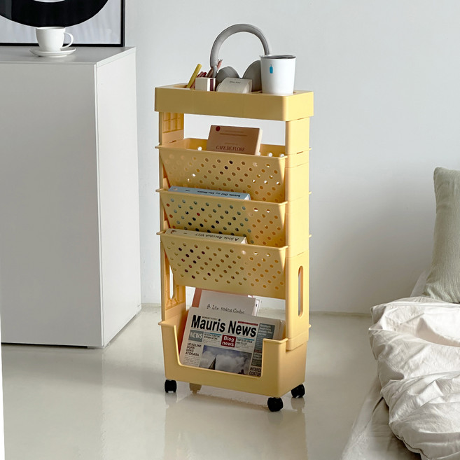 코시나 이동식 수납 북 트롤리, 옐로우, 5단