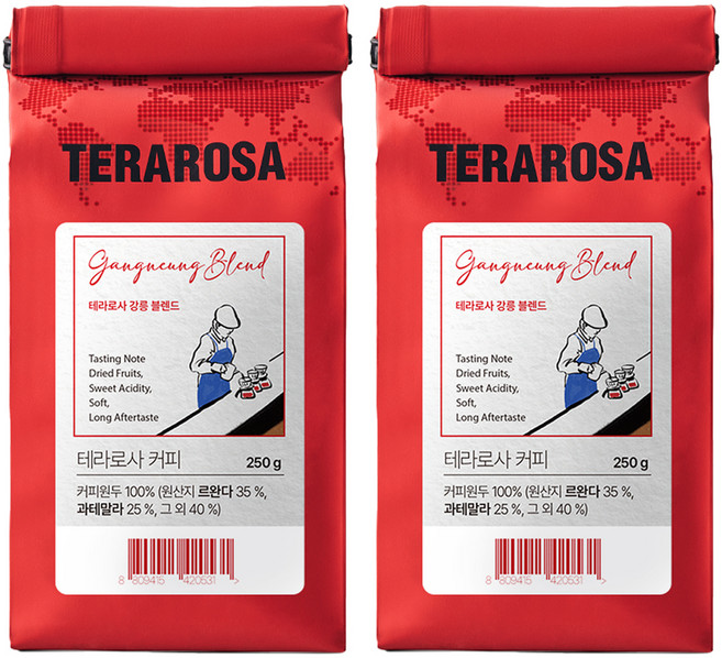테라로사 강릉 블렌드 원두, 홀빈(분쇄안함), 250g, 2개