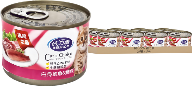 BELICOM 倍力康 挑嘴貓罐 白身鮪魚與鯛魚, 白身鮪魚 + 鯛魚, 170g, 24罐