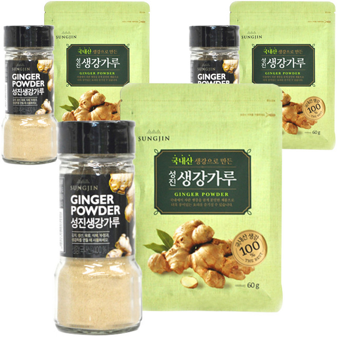 성진 국내산 생강 가루 병 40g + 지퍼형 60g 세트, 3세트, 100g