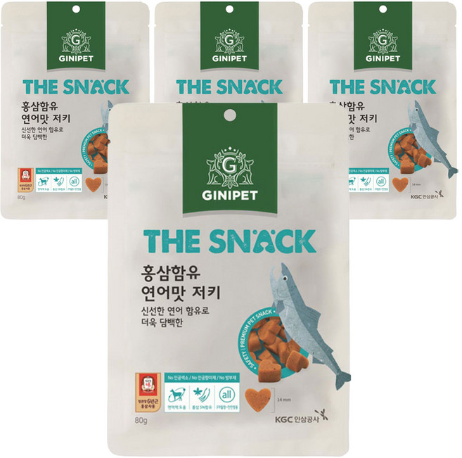 정관장지니펫 강아지 더스낵 홍삼함유 져키, 연어맛, 80g, 4개