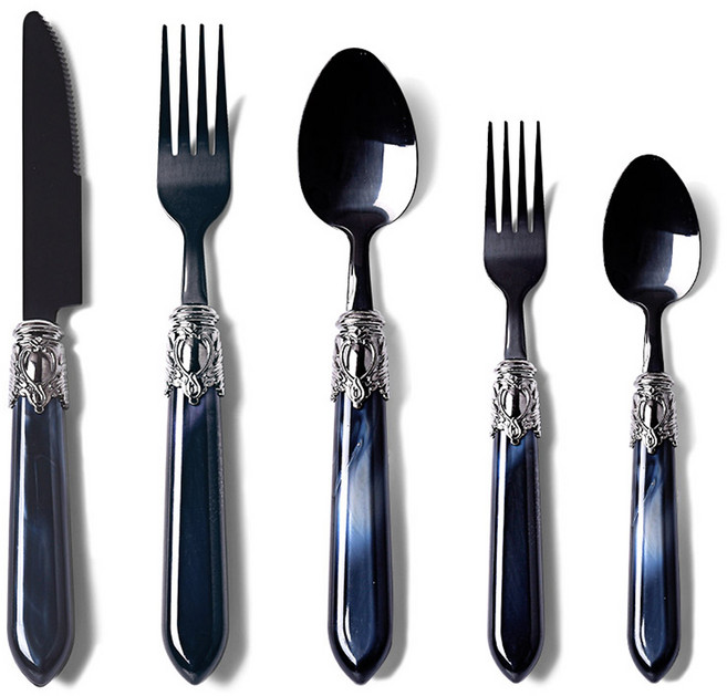 르에시앙 루미에르 커트러리 5종 세트, 블랙, 나이프 + 디너 포크 + 디너 스푼 + 디저트 포크 + 디저트 스푼, 1세트