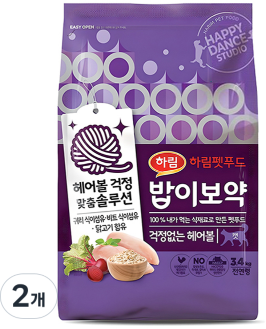 밥이보약 전연령 고양이 기능성 사료, 헤어볼, 3.4kg, 2개