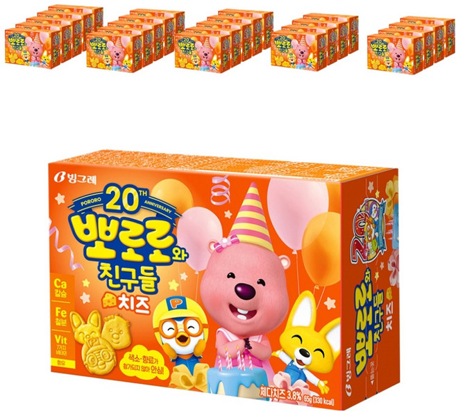 빙그레 뽀로로와친구들 치즈맛 크레커, 65g, 24개