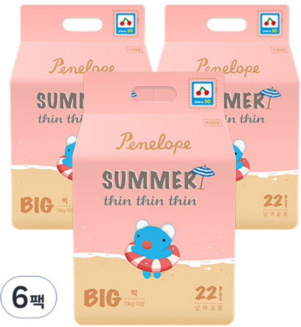 페넬로페 씬씬씬 아이스 썸머 팬티형 기저귀 공용, 6단계, 132매