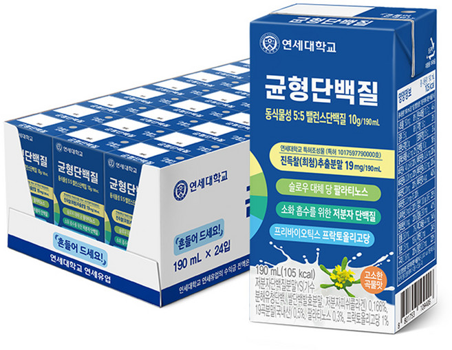 연세유업 균형단백질 음료, 190ml, 24개