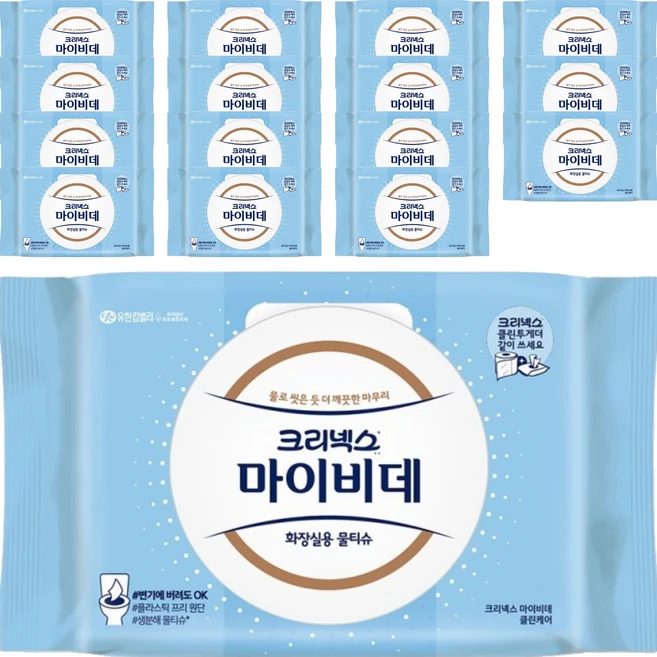 마이비데 클린케어 화장실용 물티슈 캡형, 80매, 16개 - 쿠팡